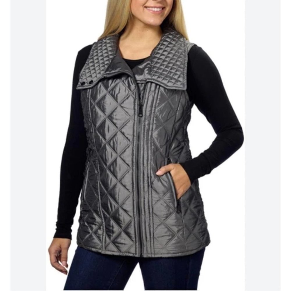 Marc New York Andrew Marc Puffer Vest Silver Zip Pocket Quilted Outdoor - SMALL